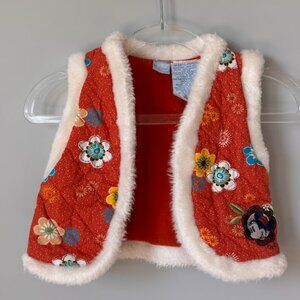 Retro Disney Minnie Mouse Infant Quilted Floral Baby Vest w Faux Fur Trim